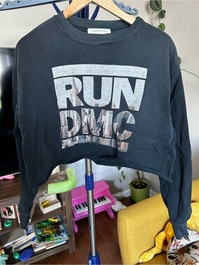 Daydreamer Black RUN DMC Cropped Graphic Sweatshirt